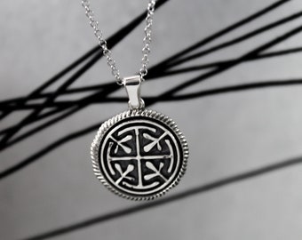 Silver coin necklace 925 • Labyrinth Design • Double suided Medallion • Ancient greek coin • Antique symbol charm • Stack Necklace • Silver