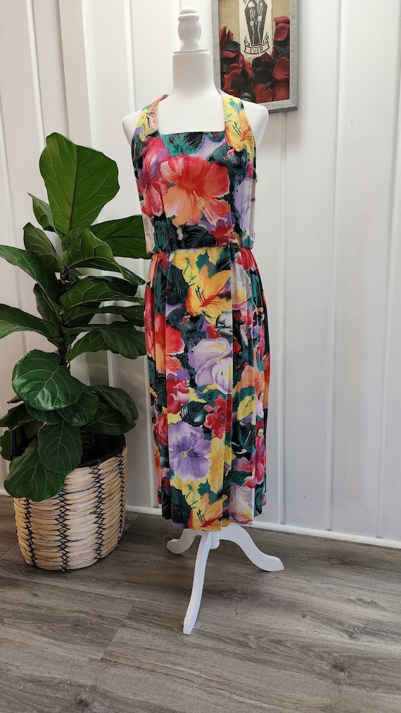 Vintage Floral Halter Retro Summer Maxi Dress S/M - image 1