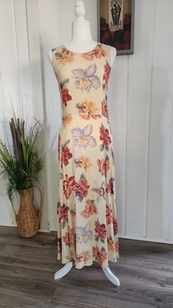 90s Vintage Limited Floral Garden Maxi Dress S