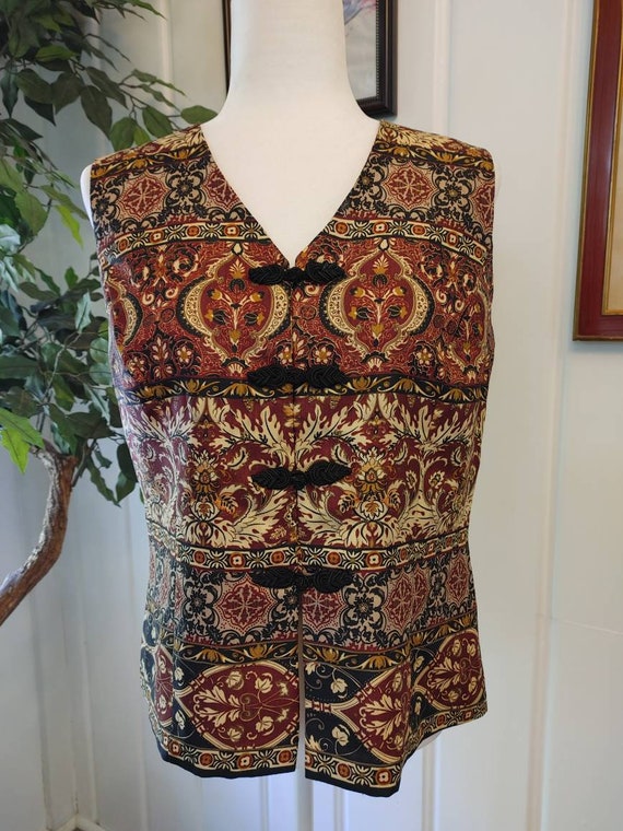 Vintage 90s Boho Tapestry Vest Blouse Size 8
