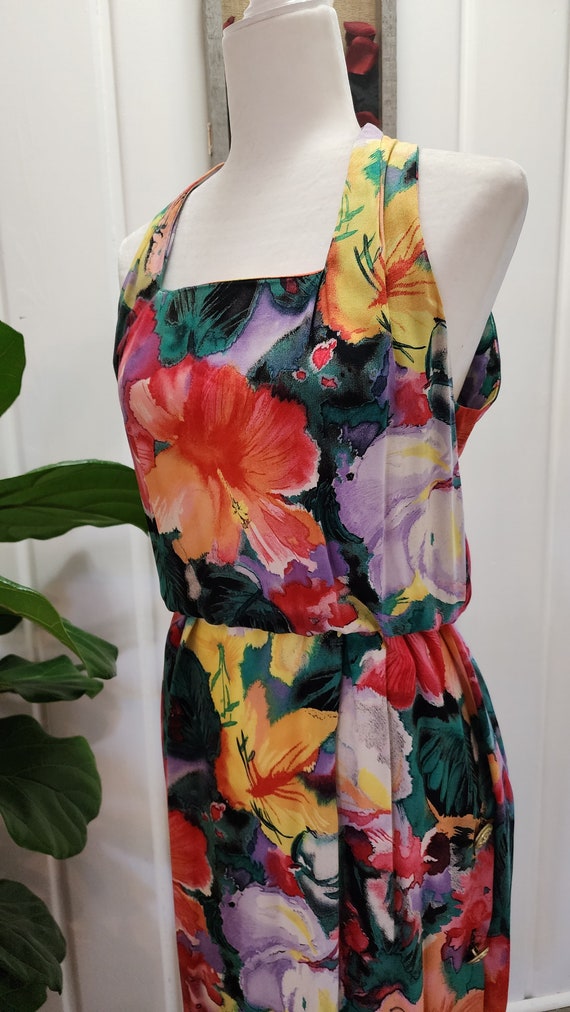 Vintage Floral Halter Retro Summer Maxi Dress S/M - image 5