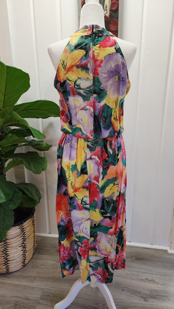 Vintage Floral Halter Retro Summer Maxi Dress S/M - image 3