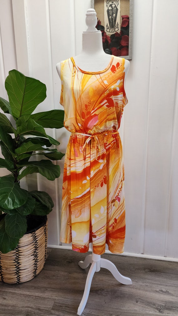 Vintage 70s midi sleeveless retro sundress M/L