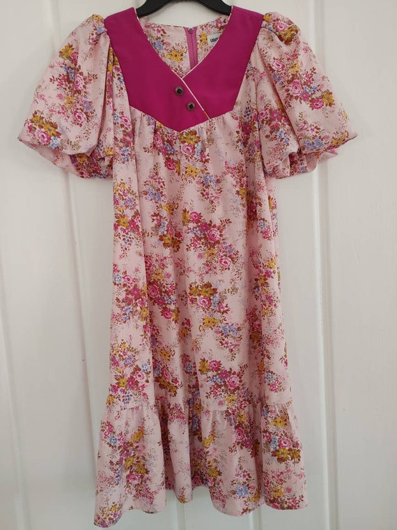 Vintage Cottage Core Puff Sleeve Floral Dress S/M - image 2