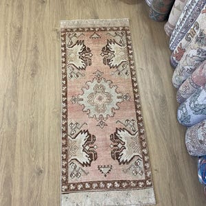 1’6”x3’8” ft Brown Small rug,  Vintage Rug, Door Mat Rug, wool Bathroom Rug, Beige Turkish Small Rug, Bath Mat Rug, Bedroom Rug,