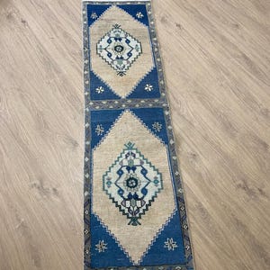 1’7”x5’6” ft Blue mini Runner rug, 2x6 Oushak rug, Corridor rug, 2x6 Rustic rug, Living Room rug, Kitchen rug, 2x6 Runner rug, natural rug,