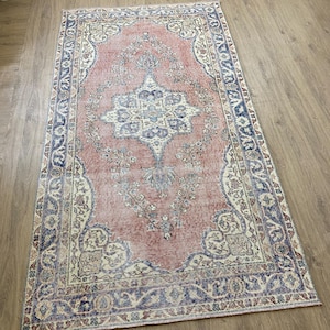 Vintage Oushak Wollteppich 100x250: Hellroter Türkischer Teppich