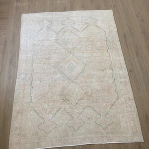 Oushak Turkish Wool Rug 4x6: Vintage Beige Pale Rug