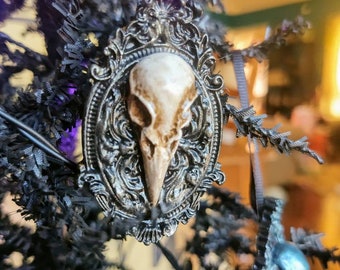 Bird Skull Ornament Gothic Victorian Set of Four Goth Creepy Holiday Home Decor