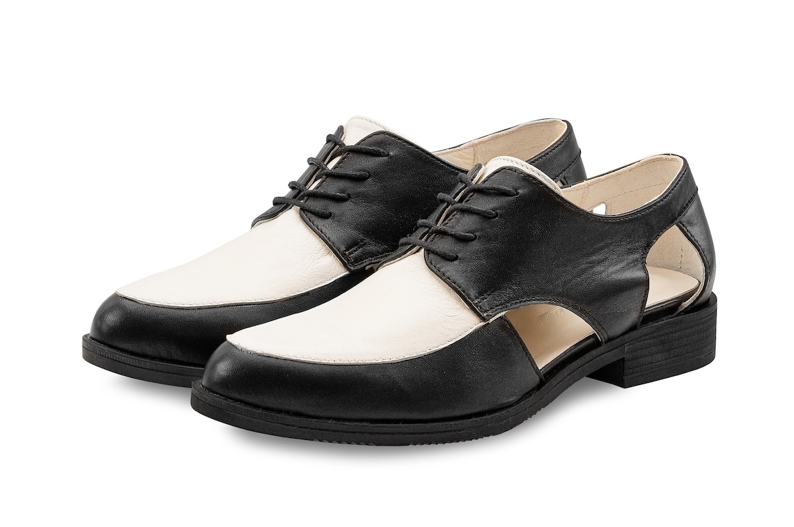 Black and White Women's Comfortable Flat Oxford Shoes Etsy