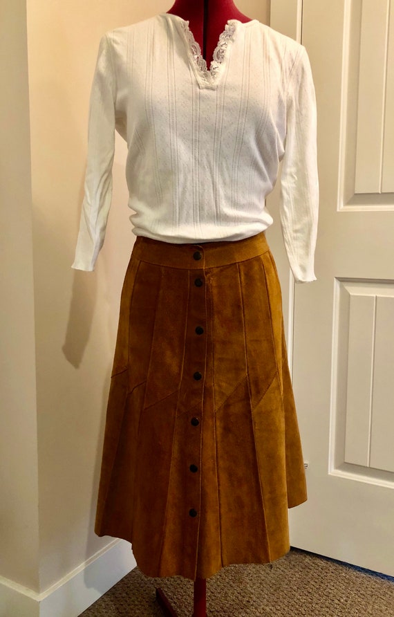 70s suede skirt 70s brown skirt a-line skirt vinta