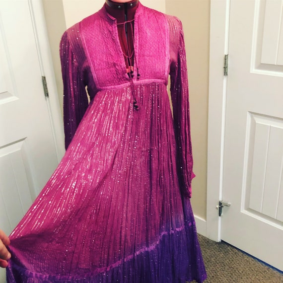 1970’s Pink bohemian gauze dress with gold details