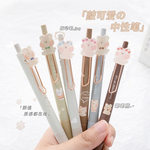 Cute Gel Pen Set of 6, Refill Set, Black Blue Ink Kawaii Girls Gift Cute  Retractable Pens 
