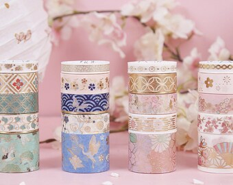 ROLLO DE CINTA WASHI Floral 10 M X 2,5 Cm / Planner Girl / Cinta Decorativa Para Planners, Bujo, Diarios Y Cuadernos / Rosa Y Dorado / - España