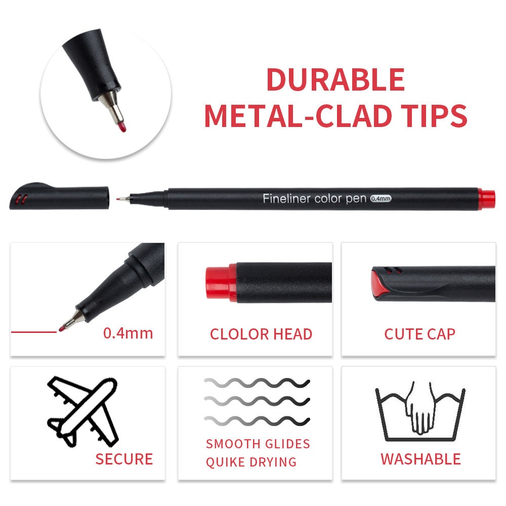 24-Pack Washable Fineliner Color Pens Set with 0.4mm tip