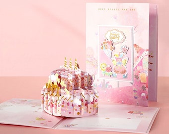 3D Pink Cake Gift Card - Happy Birthday Pop Up Card - Greeting Cards, Card for Mum, Card for Wife, Christmas Card Anniversary Card