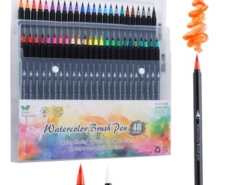 Watercolor Brush Pens 48 Vibrant Markers Pre-filled Color
