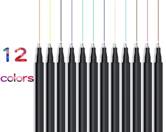 Liquidraw Colorful Pens for Note Taking, Set of 12 Fine Point Pen, Fineliner Pens 0.4mm Colored Pens Set, Fineliners Coloring Pens Markers for