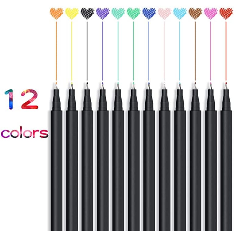 12 Colors Fineliner Pens Set Fine Line Colored Sketch Writing Drawing Pens  for Note Taking Coloring Book Fine Point Markers