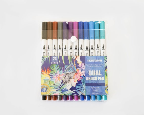 24 Colors Dual Tip Brush Marker, Fineliner & Soft Tip Art Markers For School,  Drawing, Writing And Journaling