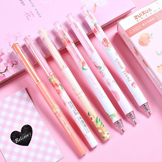5 Pack Cute Kawaii Gel Pens, Colorful 0.5mm Fine Point Retractable Pen, Quick Dry Black Ink Pens, Comfortable Smooth Writing Aesthetic Pens for