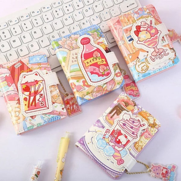 A6 Sweet Tasty Notebook - Kawaii Journal with Bookmark and Designed Magnetic Buckle Soft Leather Cover- 224 Colorful Pages