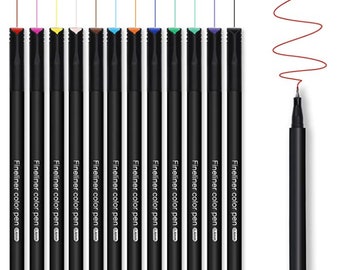 12 Color Fineliner Pens Set, Colored Sketch Writing Drawing Pens for Journal Planner Note Taking and Coloring Book,  Art Crafts Scrapbooks