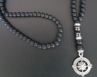 Mens beaded Compass North Star Pendant.  Mens Compass Necklace. Gift for Men.
