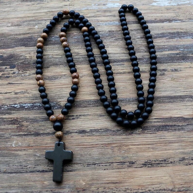 Mens Cross Bead Necklace. Rosary Beads Beads With Cross for Etsy UK