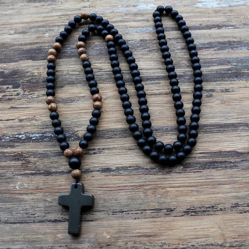 Mens Cross Bead Necklace. Rosary Beads Beads With Cross for Etsy UK