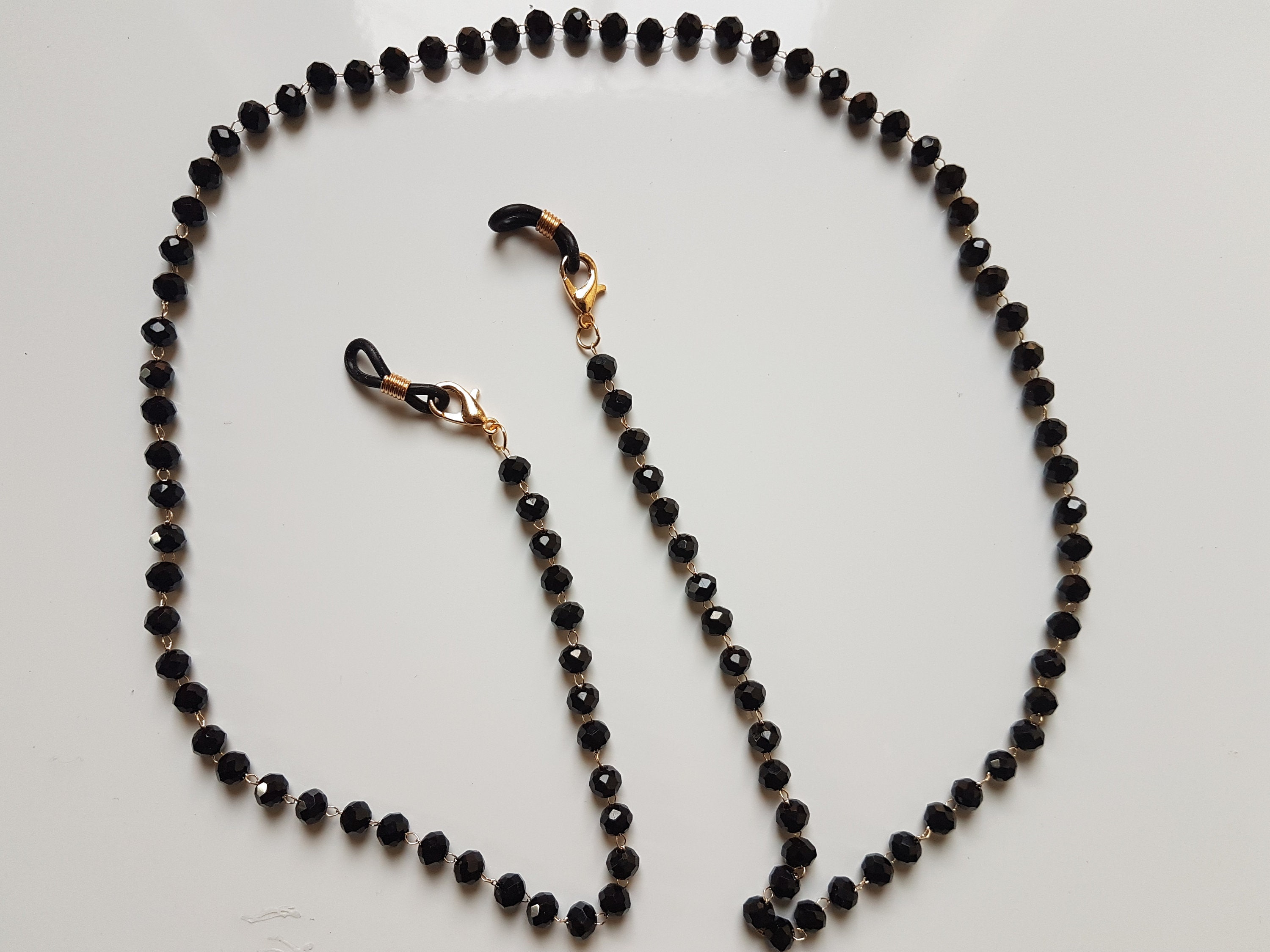 Stunning Imitation Black Pearl Beaded Glasses and Mask Chain. Etsy UK