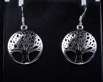 Stunning Tree of Life 925 Sterling Silver Earrings. Beautifully designed Sterling Silver drop earrings.