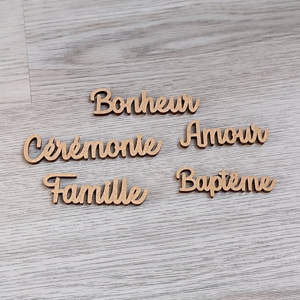 Petit mots en bois baptême, amour, bonheur, cérémonie et famille