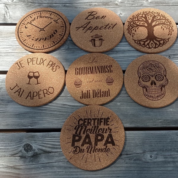 Cork trivet with personalized laser engraving