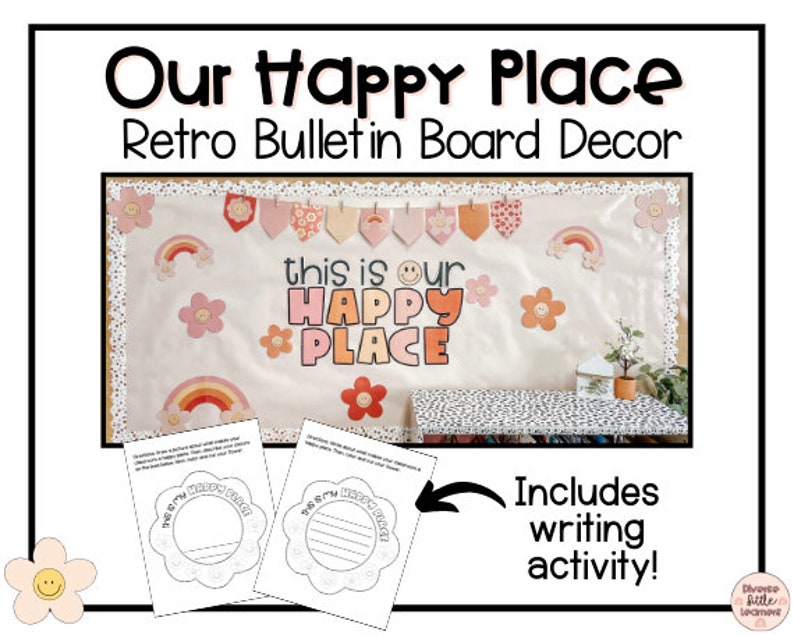 Our Happy Place Bulletin Board Decor Writing Activity Retro Theme Etsy
