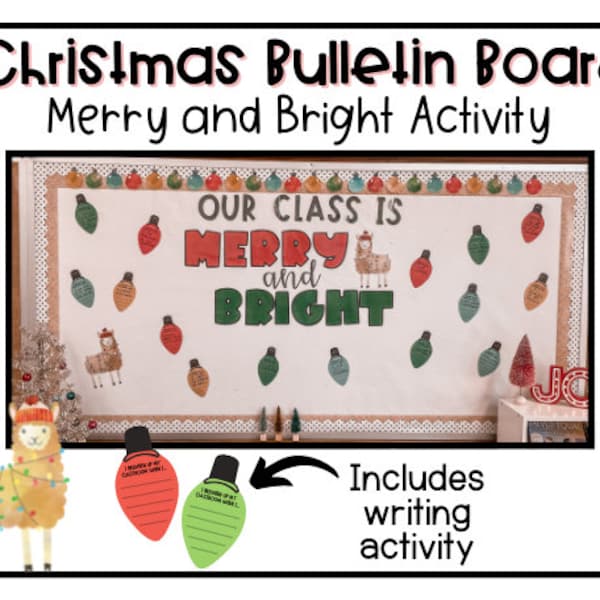 Christmas Bulletin Board Decor | Merry and Bright | Writing Activity