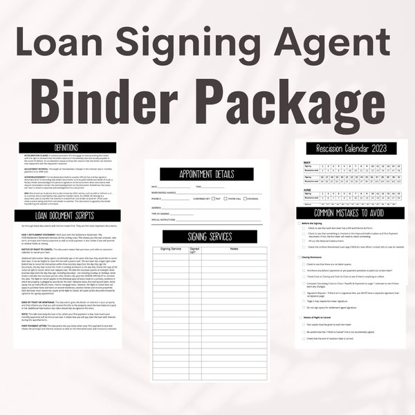 Mobile Notary Signing Agent Binder Package- Scripts, Definitions, Calendars, and Forms- Everything You Need a Successful Signing!