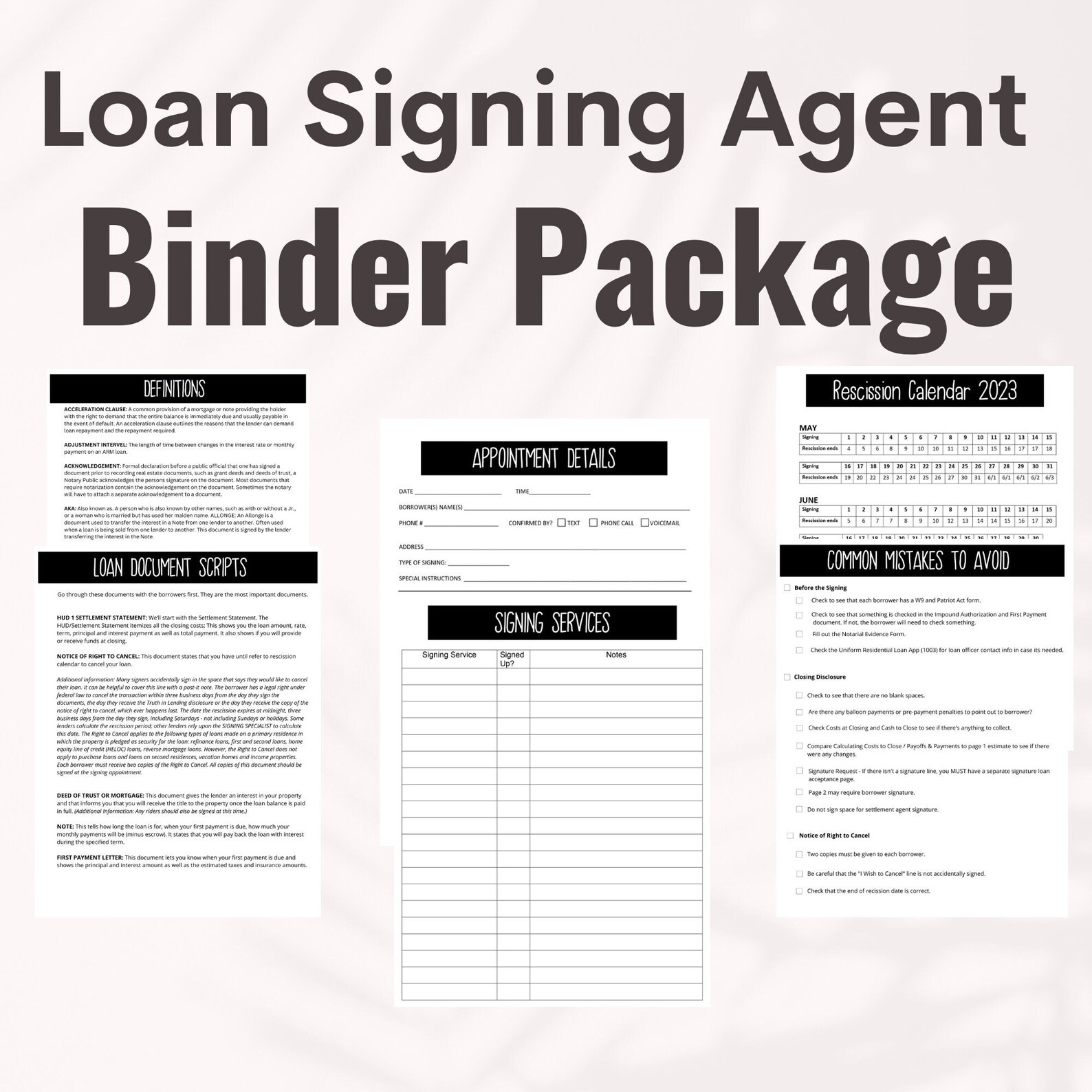 Mobile Notary Signing Agent Binder Package Scripts, Definitions ...