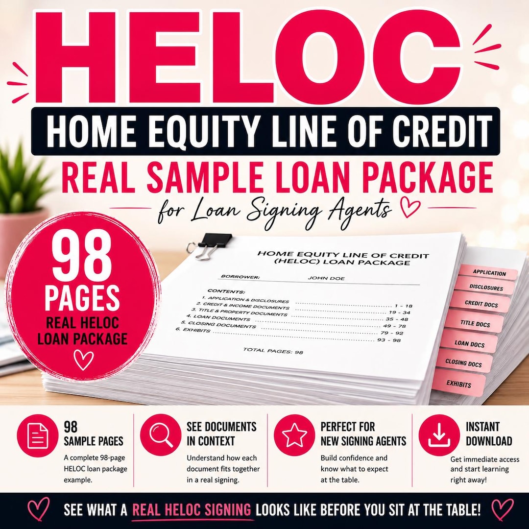 HELOC Sample Loan Package for Loan Signing Agents (digital Download) - Etsy
