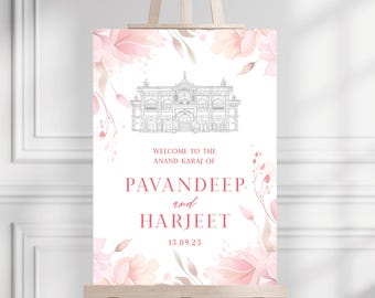 Cartel de bienvenida de Sikh Anand Karaj: boda en el Gurdwara de Gravesend