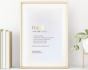 Impresión personalizada con la definición de Nani: regalo para abuela en formato A4 laminado