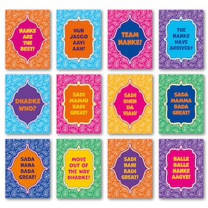 May include: A collection of twelve colorful cards with paisley backgrounds. Each card features a unique phrase in a decorative frame. The phrases include "NANKE ARE THE BEST!", "TEAM NANKE!", and "THE NANKE HAVE ARRIVED!"