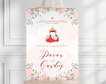 Letrero de bienvenida de Sikh Anand Karaj: decoración para bodas indias (impreso o digital)