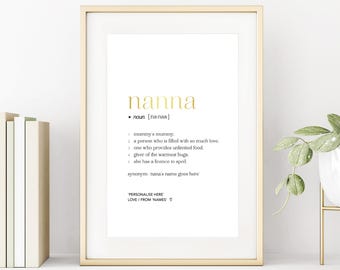 Impresión personalizada de la definición de Nanna: Regalo para Nanna en formato A4 laminado