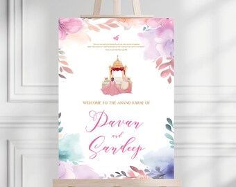Letrero de bienvenida de Sikh Anand Karaj: decoración floral para bodas indias