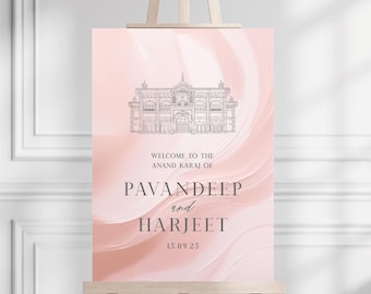 Cartel de bienvenida de Sikh Anand Karaj: boda en el Gurdwara de Gravesend