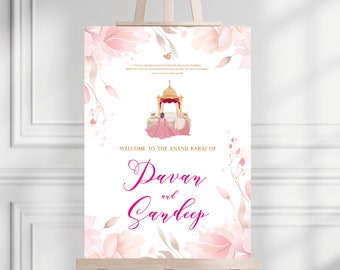 Cartel de bienvenida de Sikh Anand Karaj: Boda floral india (impreso o digital)