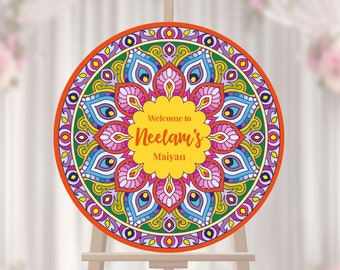Signo redondo de bienvenida a la boda india: Maiyan, Mehndi, Sangeet