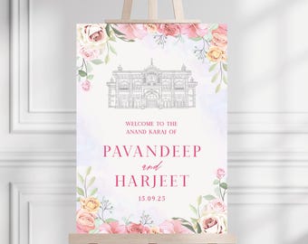 Cartel de bienvenida de Sikh Anand Karaj: boda en el Gurdwara de Gravesend