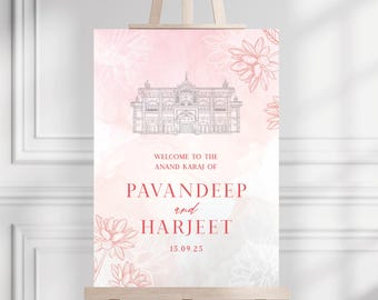 Cartel de bienvenida de Sikh Anand Karaj: boda en el Gurdwara de Gravesend